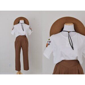 Vintage 80s/90s White Embroidered Boxy Pullover‎ Blouse